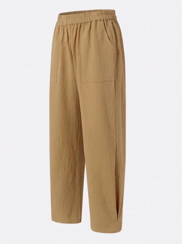 Pocket Elastic Waist Cotton Linen Casual Wide-leg Trousers